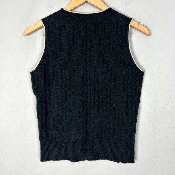 Y2K Ann Taylor Black Cashmere Cable Knit Sweater Vest/Shell Preppy Tennis Prep S - Picture 3 of 4